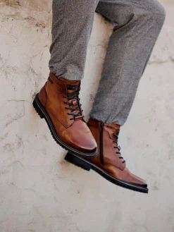 Leder Schnürstiefel cognac