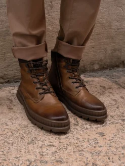 Leder Schnürstiefel cognac